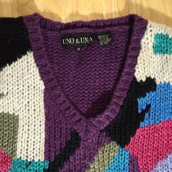 Vintage Uno & Una Abstract Geometric Color Block V-Neck Sweater Vest - Picture 3 of 8